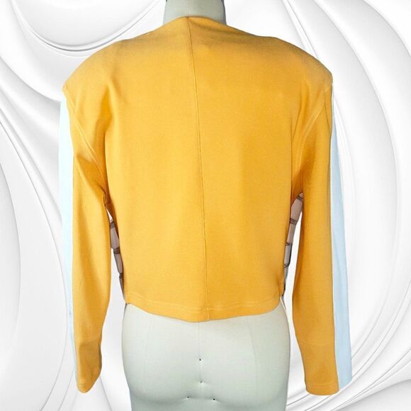 Andrea Isabella orange white leather sheer panel jumpsuit jacket set - Picture 6 of 9